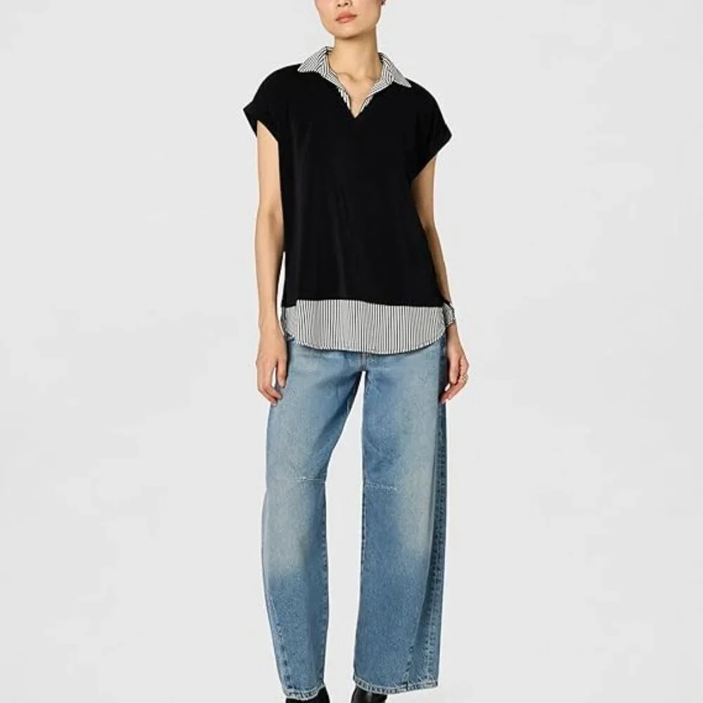 Adrianna Papell Womens Solid Knit Twofer with Printed Woven Combo Pull on size M - Picture 9 of 10